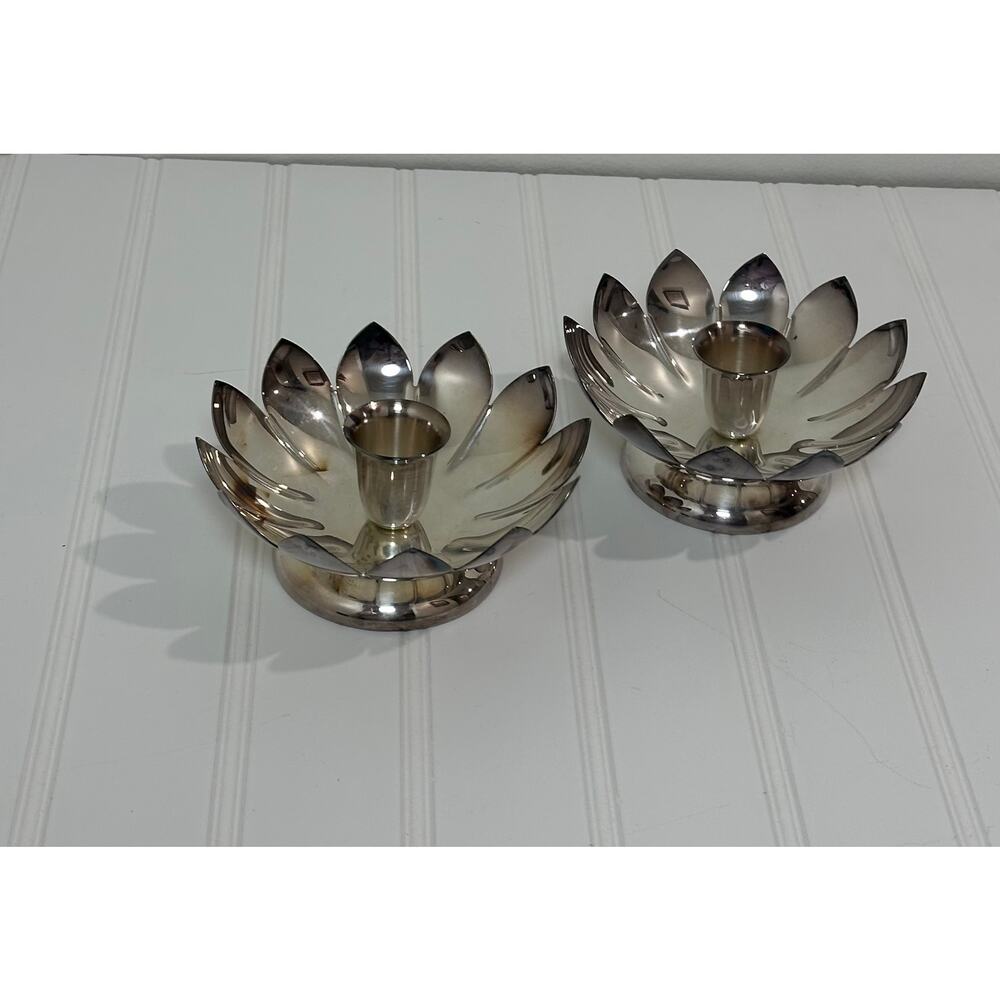 Vintage Candle Holders Silverplate Reed & Barton 3001 Lotus Flower - MCM